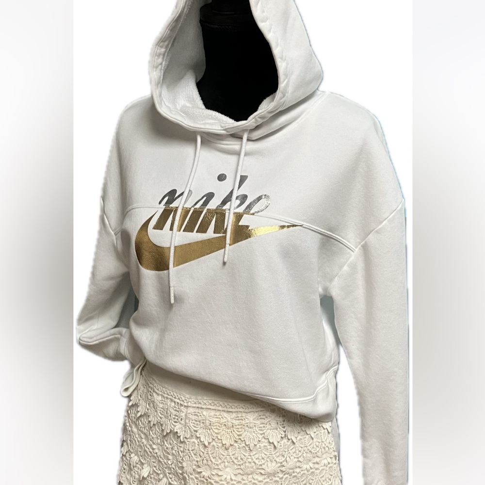 Nike Cropped Hoodie Y2K Metallic Gold /Silver On White Tennis Core XS - Picture 5 of 10